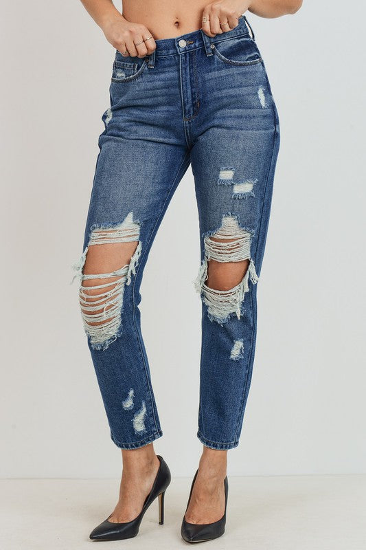 High Rise Destroyed Gf Denim Dark