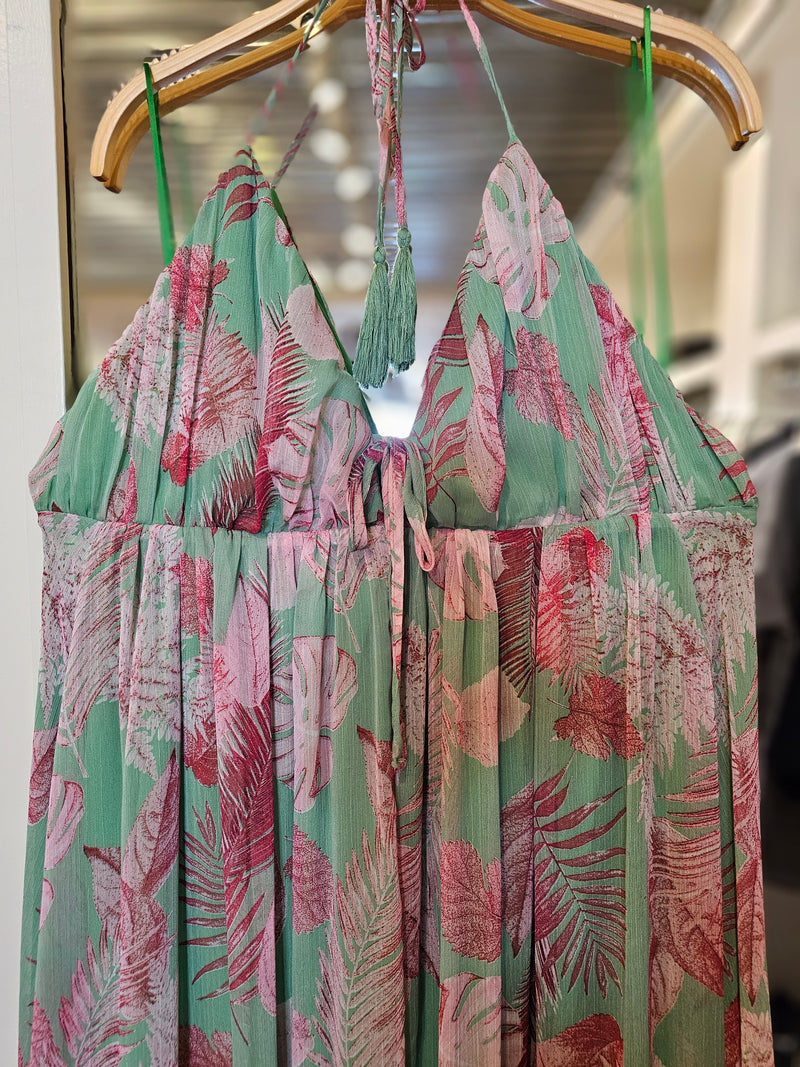 Tropical Tassel Trim Maxi Dress