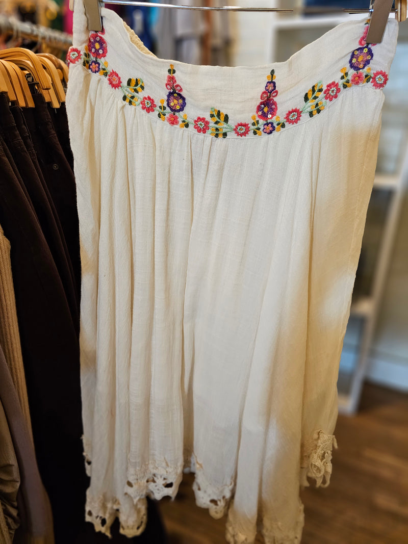 Embroidered & Lace Midi Skirt