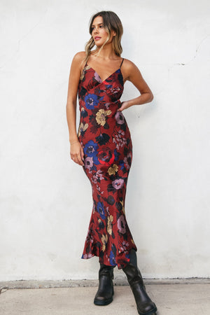 Brandy Satin Floral Dress