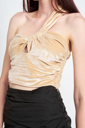 One Shoulder Pleated Crop