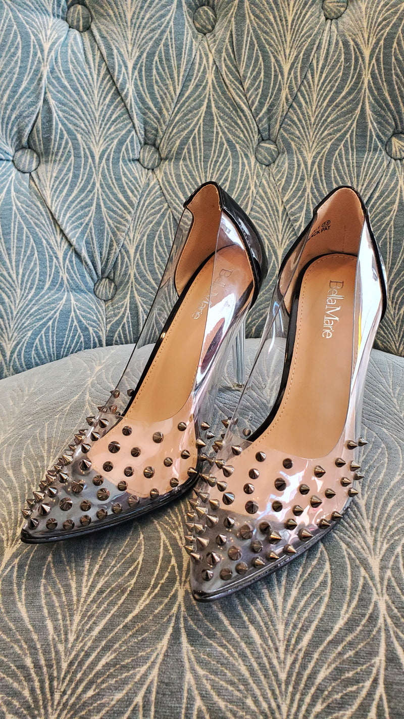 Studded Clear Pointed Heels