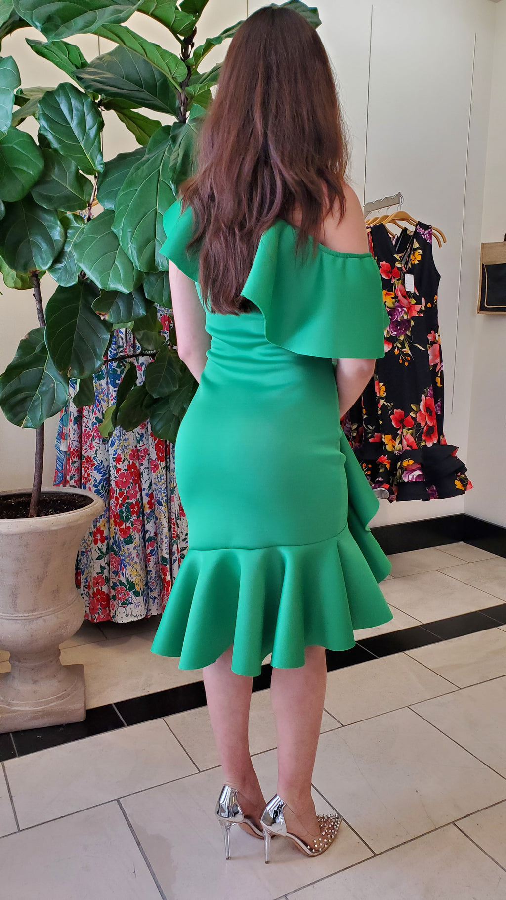 Ruffle Off Shoulder Dress Green